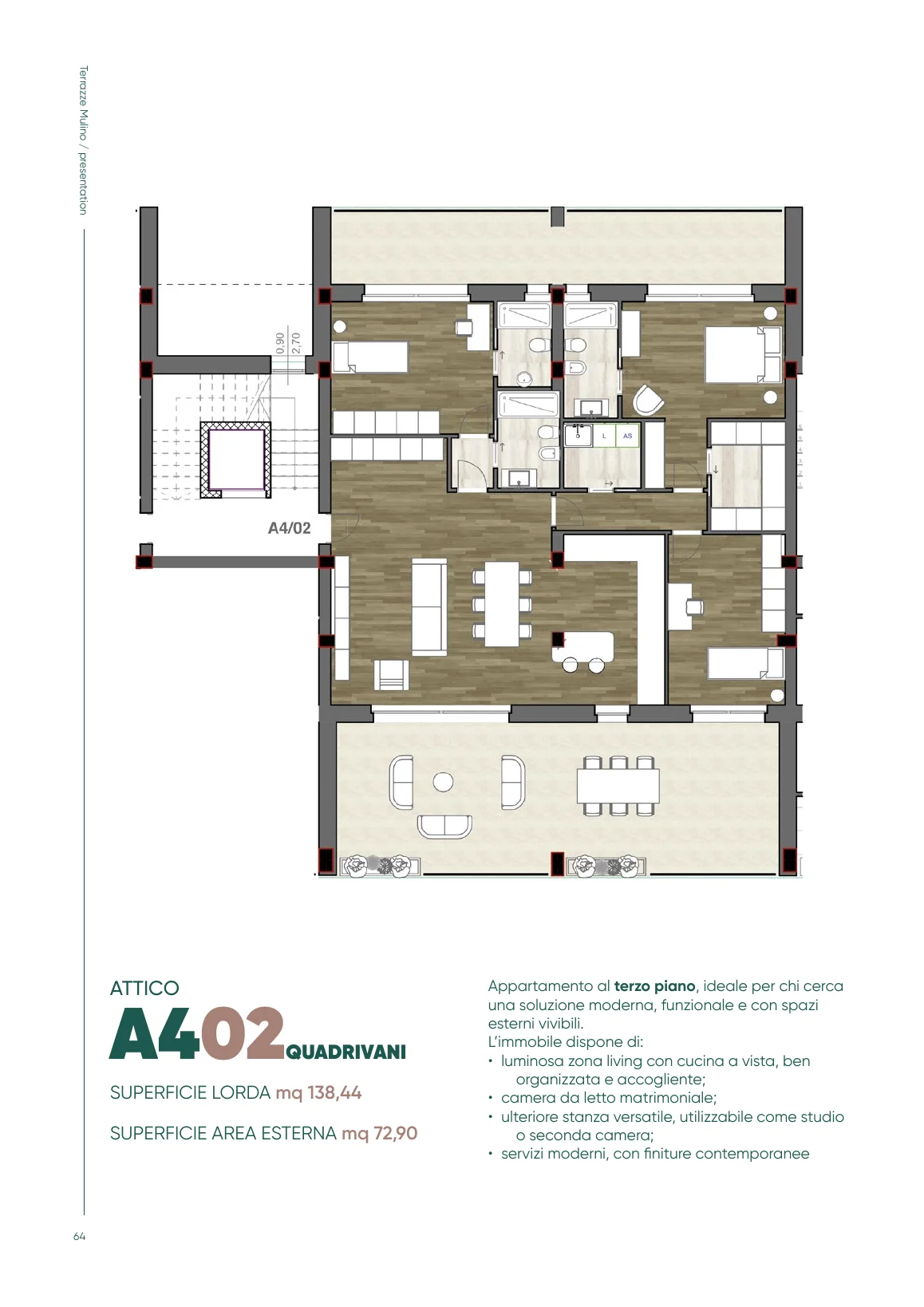 Planimetria dell'appartamento A402 Quadrivani