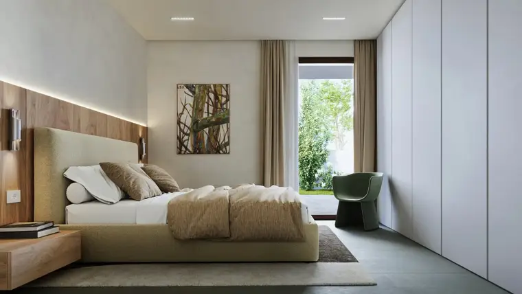 Camera da letto luminosa con affaccio sul verde della soluzione A202